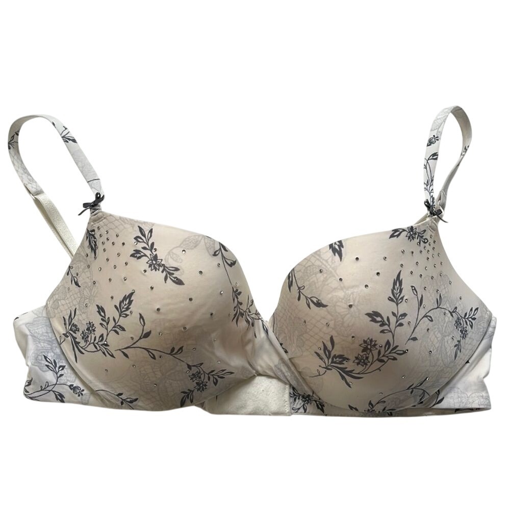 Victoria's Secret Lined Demi Bra 36B Floral Embellished Feminine Pretty Crystals